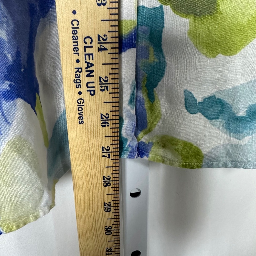 Chico's Blue Green Watercolor Floral No-Iron 100% Linen Button-up 16 XL Artsy - Picture 8 of 8